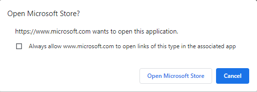 Windows system popup asking to open the Microsoft store