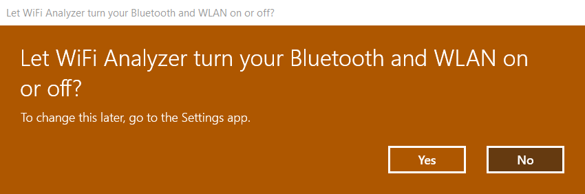 Windows permissions popup for the ability to turn Bluetooth and WLAN on or off