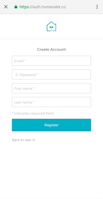 Create account screen