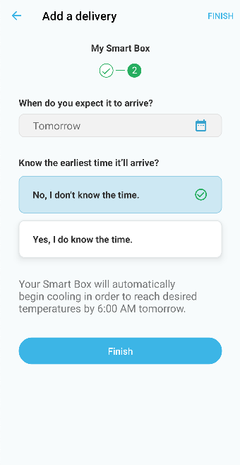 Enter the expected date and time of the delivery on the Add a Delivery screen