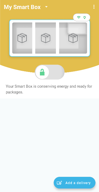 Home screen showing the Smart Box unlocked and in energy saving mode