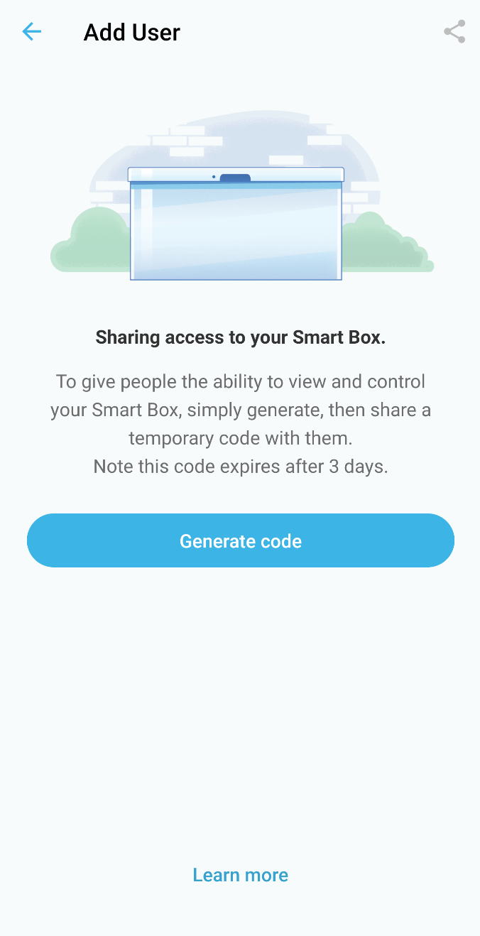 Smart Box share code generation screen