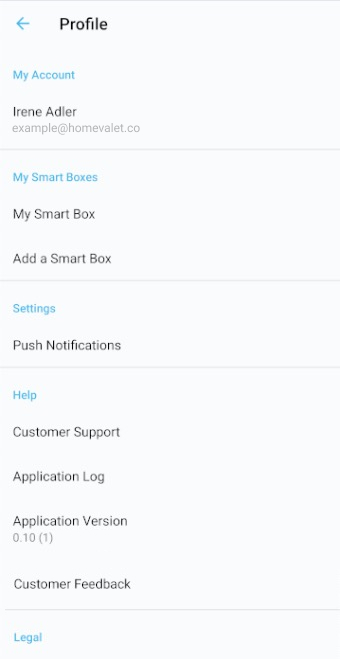 HomeValet customer app profile screen