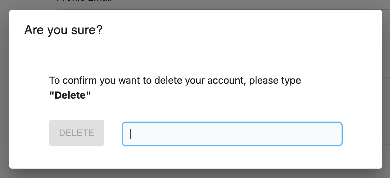 Delete account verification pop up